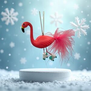 Hallmark Pink Flamingo Bird Ornament cake topper Skates